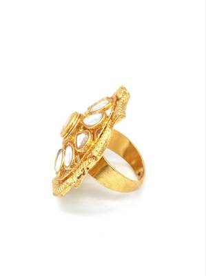 PEACH Color Gold Tone Clustered Pearls Circular Kundan Adjustable Finger Ring For Women FR_123_PH_70 3
