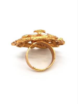 PEACH Color Gold Tone Clustered Pearls Circular Kundan Adjustable Finger Ring For Women FR_123_PH_70 4