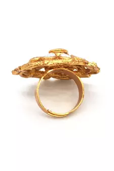 PEACH Color Gold Tone Clustered Pearls Circular Kundan Adjustable Finger Ring For Women FR_123_PH_70