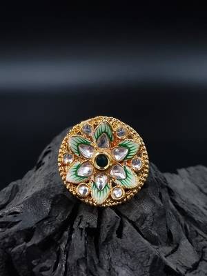 GREEN Color Gold Tone Traditional Kundan Finger Rings For Women- FR_124_G_70 1