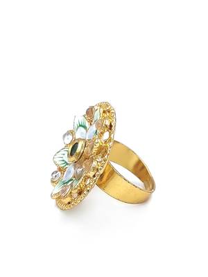 GREEN Color Gold Tone Traditional Kundan Finger Rings For Women- FR_124_G_70 3