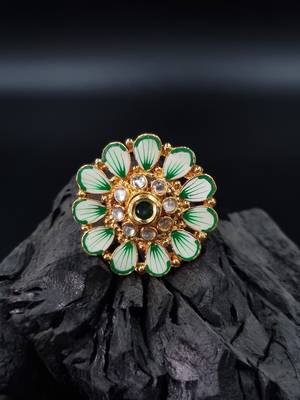GREEN Color Gold Tone Traditional Kundan Finger Rings For Women- FR_127_G_70 1