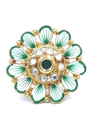 GREEN Color Gold Tone Traditional Kundan Finger Rings For Women- FR_127_G_70 2