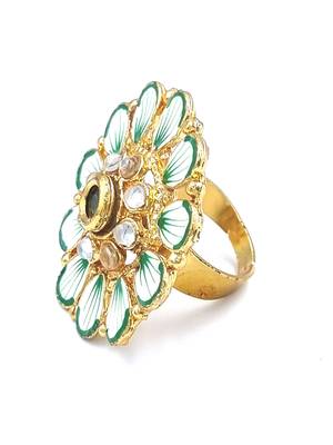 GREEN Color Gold Tone Traditional Kundan Finger Rings For Women- FR_127_G_70 3