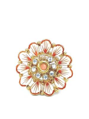 PEACH Color Gold Tone Clustered Pearls Circular Kundan Adjustable Finger Ring For Women FR_135_PH_70 2