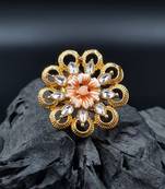  PEACH Color Gold Tone Clustered Pearls Circular Kundan Adjustable Finger Ring For Women FR_136_PH_70
