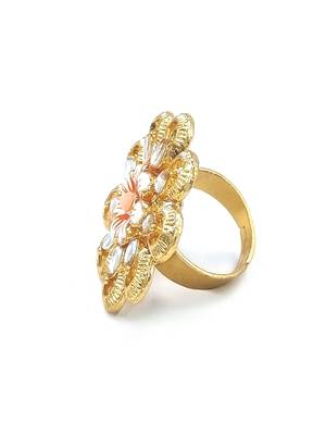  PEACH Color Gold Tone Clustered Pearls Circular Kundan Adjustable Finger Ring For Women FR_136_PH_70 3