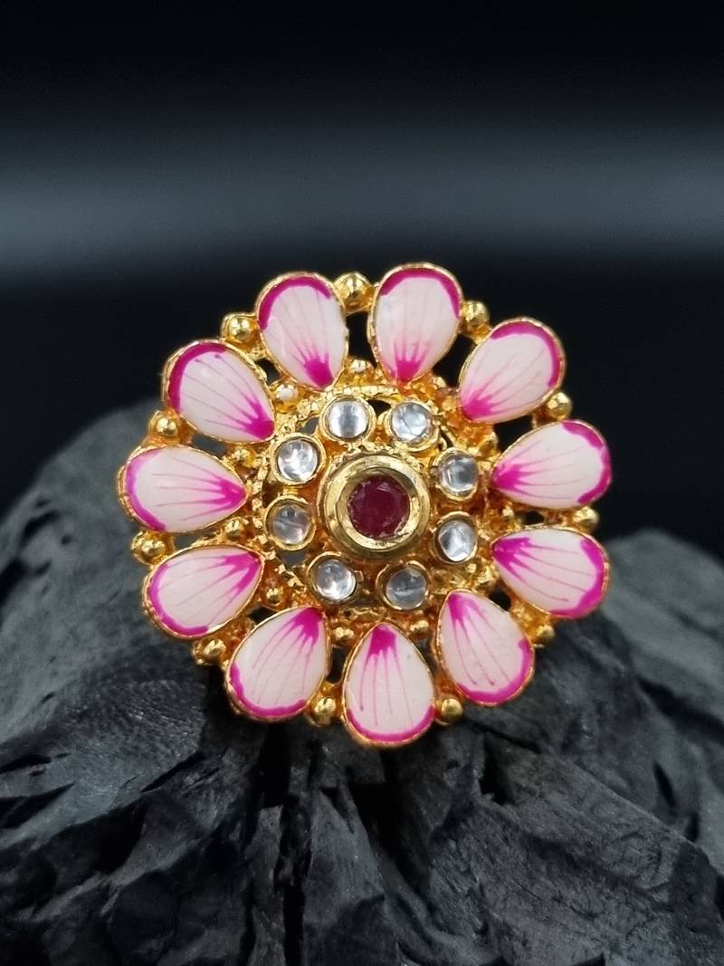 AARNAA Traditional Ruby Cocktail Adjustable Stone Gold Plated Kundan Studded Cocktail FR_138_R_70
