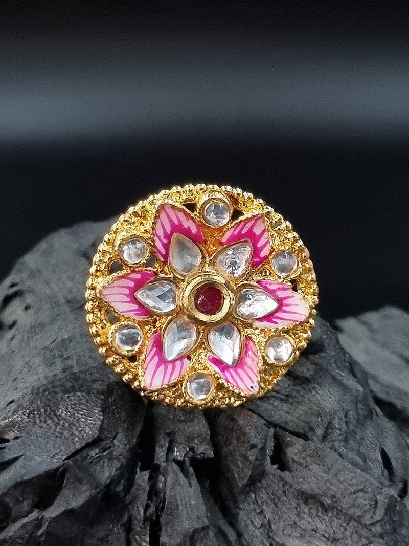 AARNAA Traditional Ruby Cocktail Adjustable Stone Gold Plated Kundan Studded Cocktail FR_139_R_70
