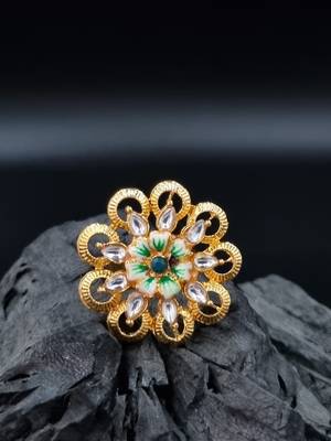  GREEN Color Gold Tone Traditional Kundan Finger Rings For Women-  FR_143_G_70 1