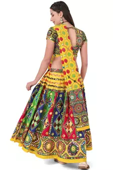 Banjara India Cotton Long Flair Aari Embroidery Kutch Work (Lehenga Choli) Chaniya Choli Set with Dupatta-KAJU02