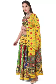 Banjara India Cotton Long Flair Aari Embroidery Kutch Work (Lehenga Choli) Chaniya Choli Set with Dupatta-KAJU02