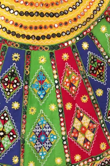 Banjara India Cotton Long Flair Aari Embroidery Kutch Work (Lehenga Choli) Chaniya Choli Set with Dupatta-KAJU02