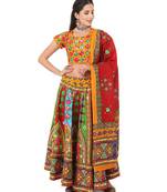 Banjara India Cotton Long Flair Aari Embroidery Kutch Work (Lehenga Choli) Chaniya Choli Set with Dupatta-Temple-01