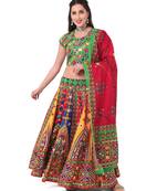 Banjara India Cotton Long Flair Aari Embroidery Kutch Work (Lehenga Choli) Chaniya Choli Set with Dupatta-Temple-04