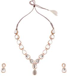 Contemporary Gold Plated Uncut Kundan Studded Necklace with Kundan Drop Earring Set for Girls and Women
