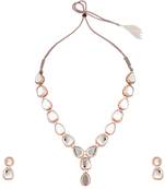 Contemporary Gold Plated Uncut Kundan Studded Necklace with Kundan Drop Earring Set for Girls and Women