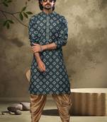 Green embroidered silk dhoti-kurta