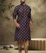 Purple embroidered silk dhoti-kurta