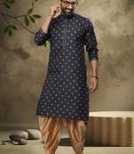 Blue embroidered silk dhoti-kurta