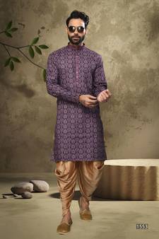 Purple embroidered silk dhoti-kurta