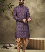 Purple embroidered silk dhoti-kurta