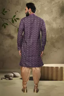 Purple embroidered silk dhoti-kurta