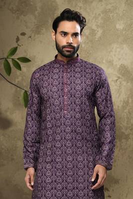 Purple embroidered silk dhoti-kurta 3