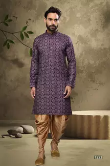 Purple embroidered silk dhoti-kurta