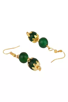 Contemporary Gold Plated Leaf Shaped Pendant and Earring Set studded with Beads for Girls and Women.