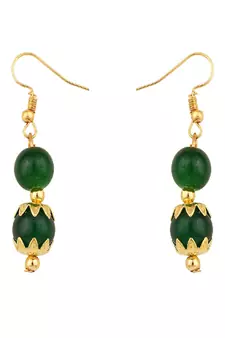 Contemporary Gold Plated Leaf Shaped Pendant and Earring Set studded with Beads for Girls and Women.