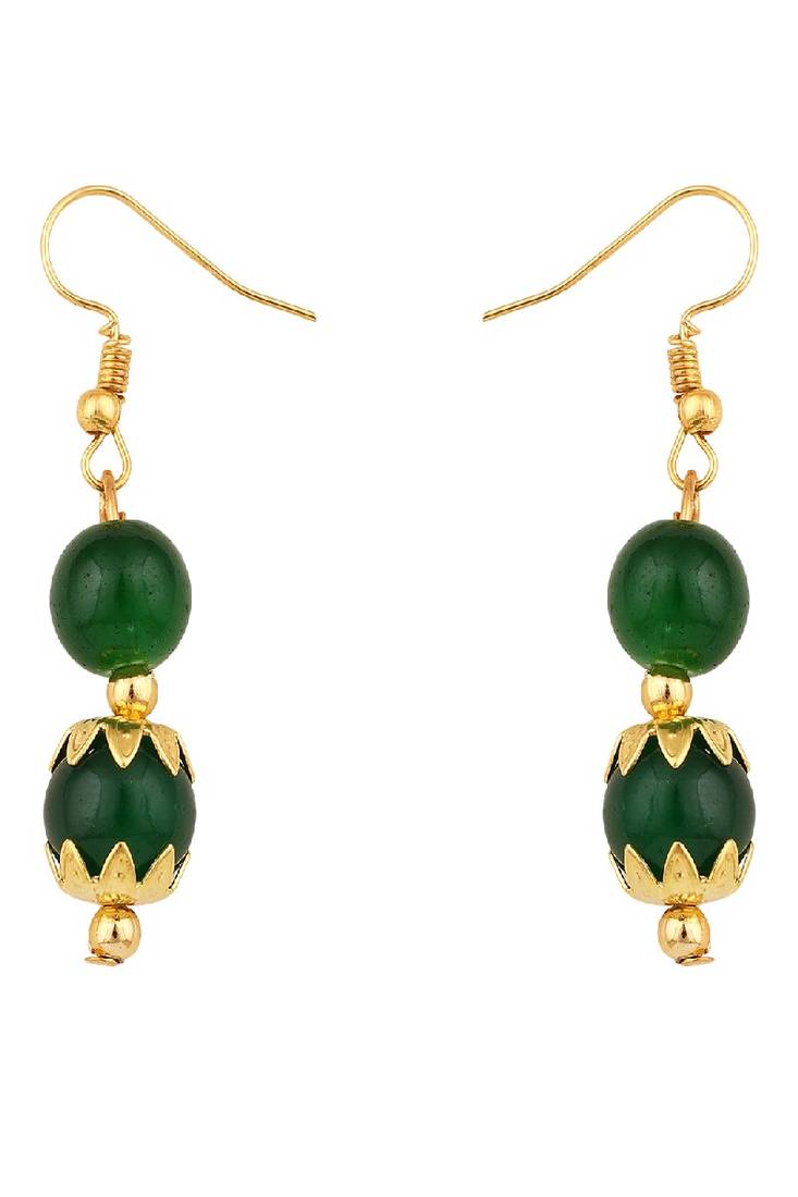 Contemporary Gold Plated Leaf Shaped Pendant and Earring Set studded with Beads for Girls and Women.