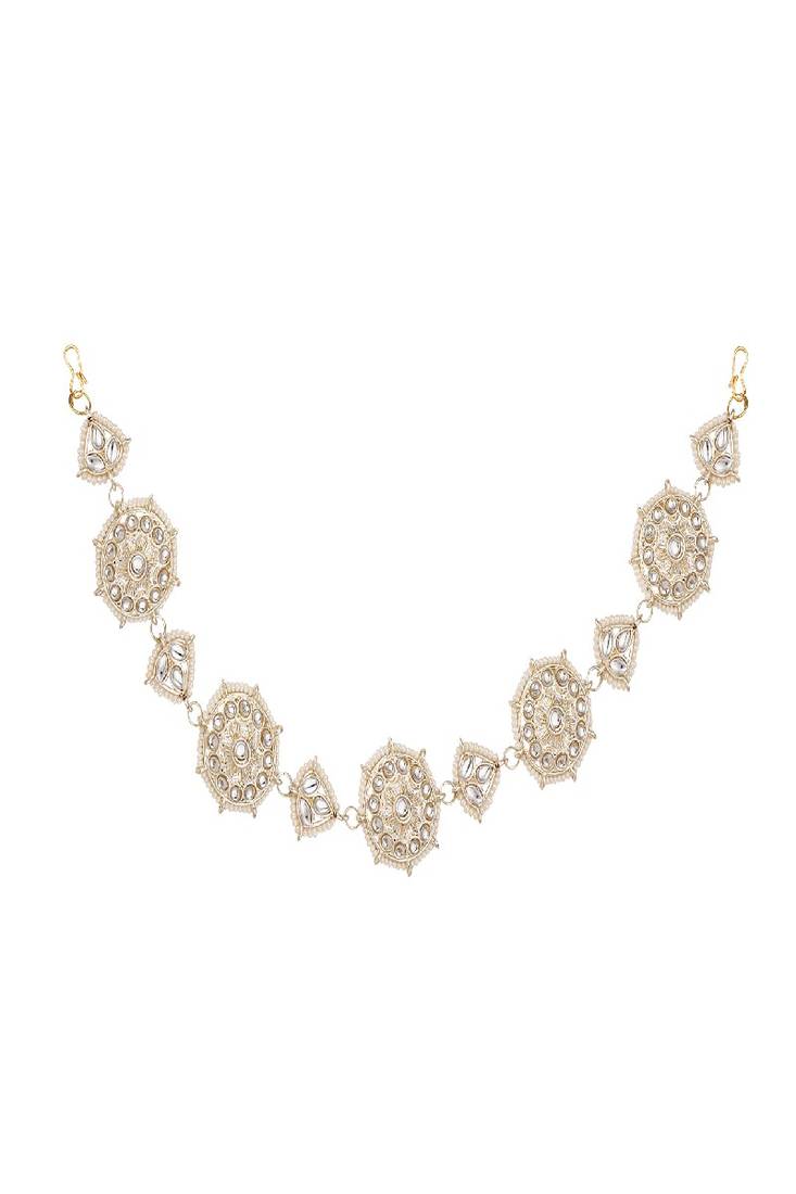 Ethnic Gold Plated Round Shaped White Colored Pearl and  Kundan Studded Matha Patti for Girls and Women