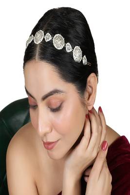 Ethnic Gold Plated Round Shaped White Colored Pearl and  Kundan Studded Matha Patti for Girls and Women 4