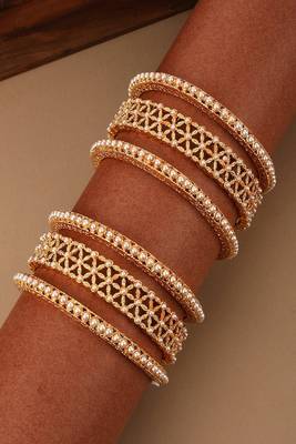 Traditional Gold Plated Pearl studded Bangle Set of 4 Bangles for Girls and Women 1