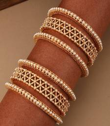 Traditional Gold Plated Pearl studded Bangle Set of 4 Bangles for Girls and Women
