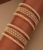 Traditional Gold Plated Pearl studded Bangle Set of 4 Bangles for Girls and Women