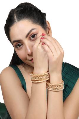Traditional Gold Plated Pearl studded Bangle Set of 4 Bangles for Girls and Women 2