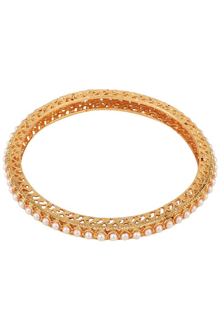 Traditional Gold Plated Pearl studded Bangle Set of 4 Bangles for Girls and Women