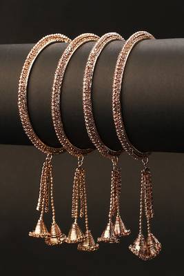Traditional Antique Gold Plated Stone studded Dangle Drop Bangle Set of 4 Bangles for Girls and Women. 1