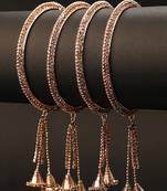 Traditional Antique Gold Plated Stone studded Dangle Drop Bangle Set of 4 Bangles for Girls and Women.