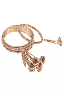 Traditional Antique Gold Plated Stone studded Dangle Drop Bangle Set of 4 Bangles for Girls and Women.