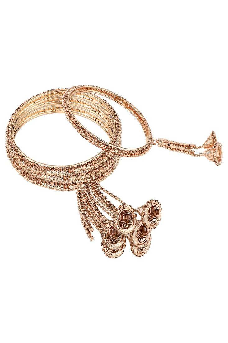 Traditional Antique Gold Plated Stone studded Dangle Drop Bangle Set of 4 Bangles for Girls and Women.