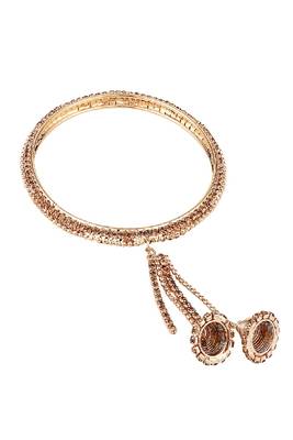 Traditional Antique Gold Plated Stone studded Dangle Drop Bangle Set of 4 Bangles for Girls and Women. 3