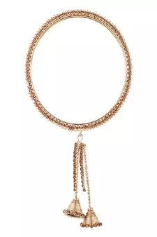 Traditional Antique Gold Plated Stone studded Dangle Drop Bangle Set of 4 Bangles for Girls and Women.