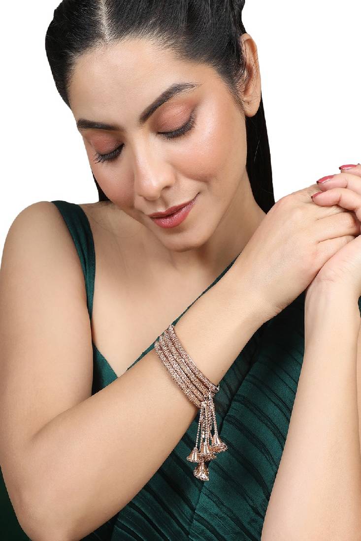 Traditional Antique Gold Plated Stone studded Dangle Drop Bangle Set of 4 Bangles for Girls and Women.