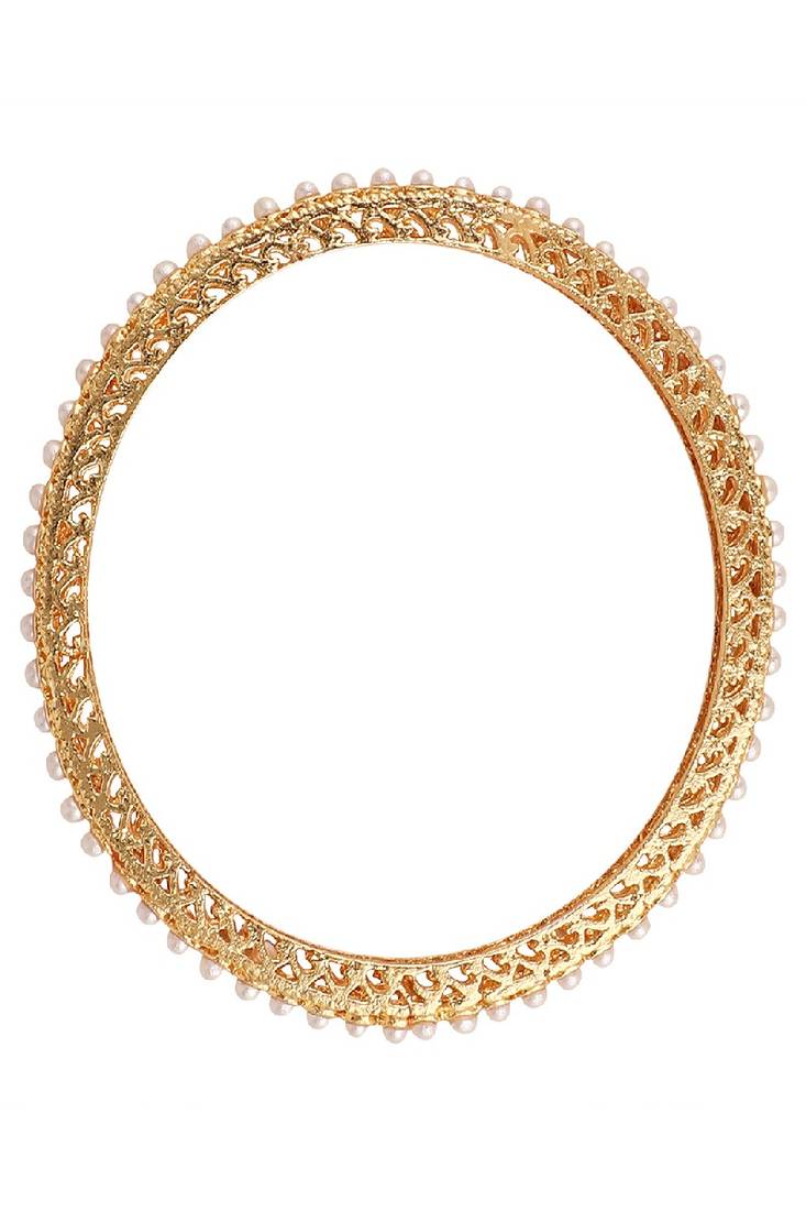 Ethnic Gold Plated Floral shaped Pearl studded Bangle Set of 4 Bangles for Girls and Women.