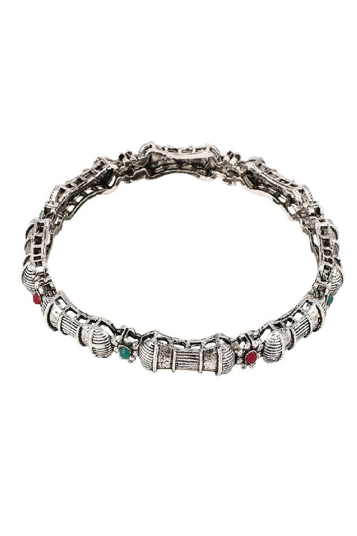 Ethnic Silver Plated Multicolor Stone studded Set of 4 Bangles for Girls and Women.