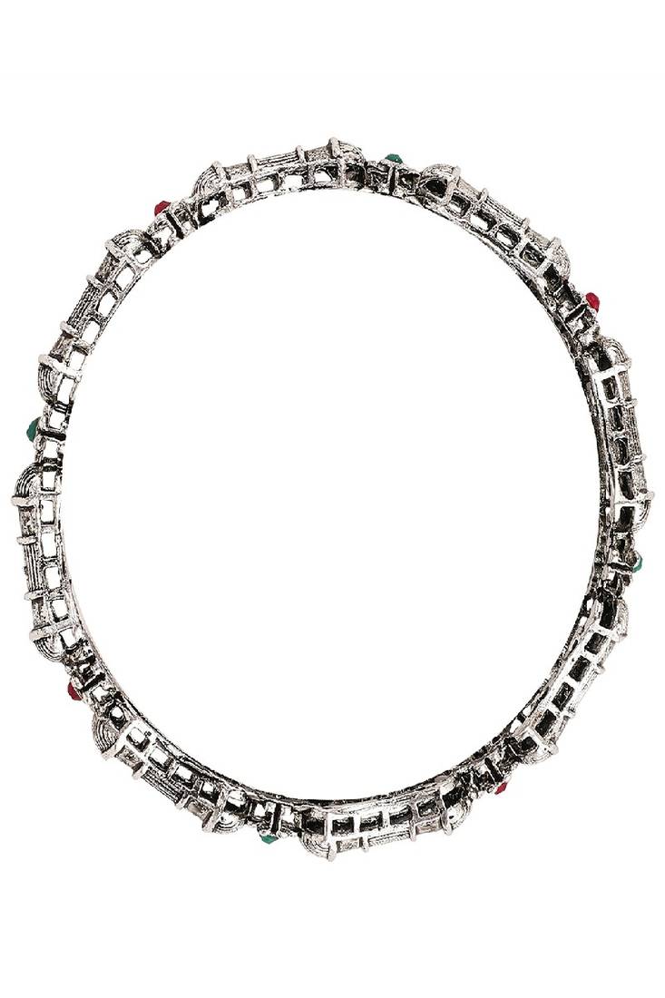 Ethnic Silver Plated Multicolor Stone studded Set of 4 Bangles for Girls and Women.