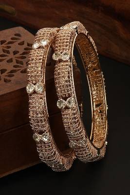 Ethnic Heavy Gold Plated Stone Studded Bangle Set for Girls and Women. 1